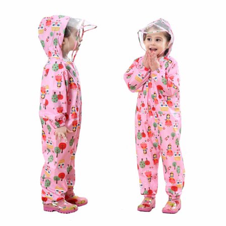 Regnfrakk Barn Hette Regn Pytt Sett Regn Poncho Regnfrakk Jumpsuit En Del Lett Bærbar Vanntett Regnfrakk Jakke L(L)