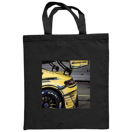 Stofpose Mercedes AMG plakat sportsvogn racer yellow design luksus tysk branding motorsport kunst
