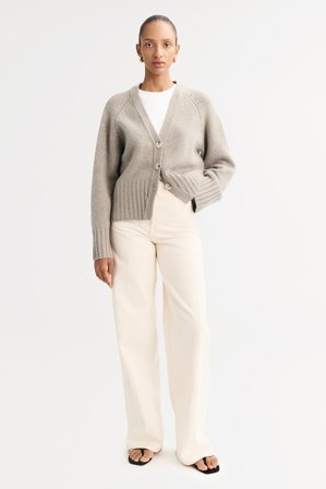Soft Goat - V-neck Cardigan - Women cashmere sweater - S - Greige