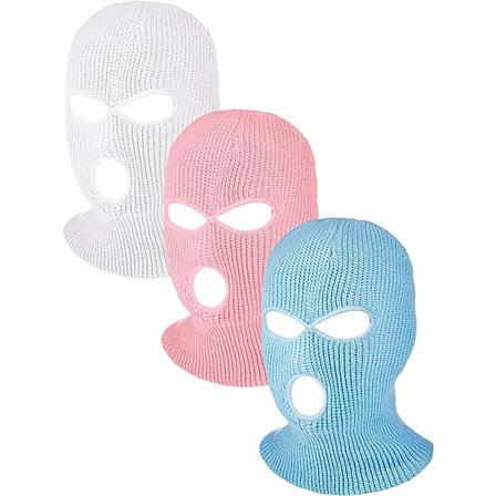 3 stk Sports Full Face Balaclavas 3 Huller Vinter Utendørs Strikket Ansiktsdeksel Ski Balaclava (Hvit, Rosa, Himmelblå, Voksen)