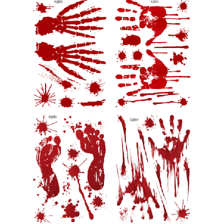 Halloween Blodig Hand Fönsterklistermärke Set om 4 - Blodstänk