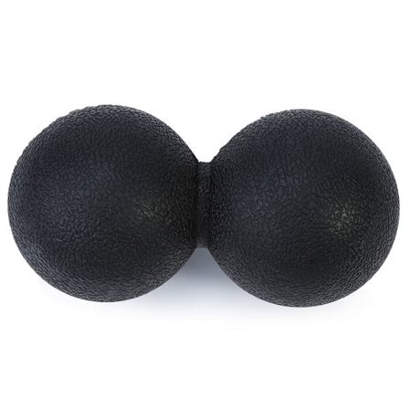Denne dobbeltkugle-massager er et sort fitnessværktøj, der bruges til kropsmassage, fascieafslapning og muskelberoligelse.