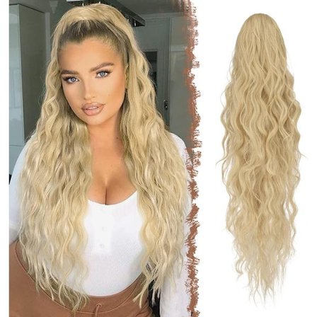 Långt vågigt hästsvanshår med dragsko 65 cm lockigt hästsvansförlängning