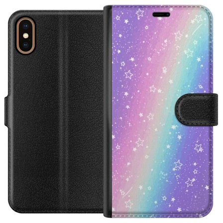 Kompatibelt Lommeboketui til Apple iPhone X Rainbow-farget pastellbakgrunn med hvite stjerner og gnistrende prikker i myk overgang