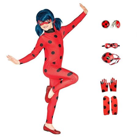 Best Discount-5pcs/set Kids Girl Ladybug Costume Cosplay Set Halloween Costume With Blindfold, Wig, -a