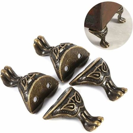 4-delad antik mässing smyckeskrin, trälådsdekoration, benskydd