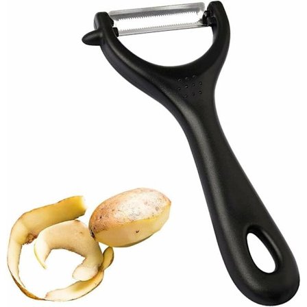 Rustfri kartoffelskræller, 7×15 Y Ergonomisk kartoffelskræller Universal kartoffelskræller til kartofler grøntsager frugt (sort)