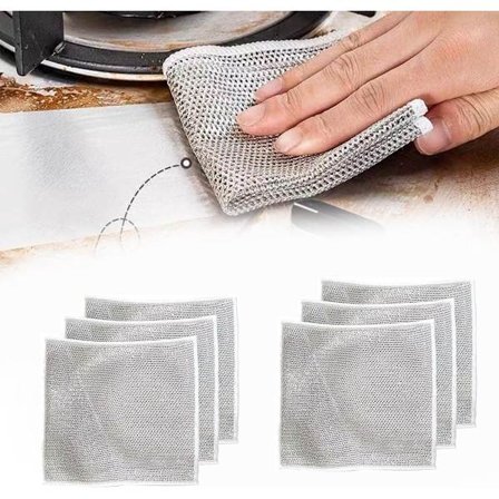 Oppvaskkluter Pakke med 6 Gjenbrukbare Sølvtrådkluter Rengjøringskluter Multifunksjonelle Ideelle for Rengjøring av Panner Komfyrer Stekebrett Ovner 