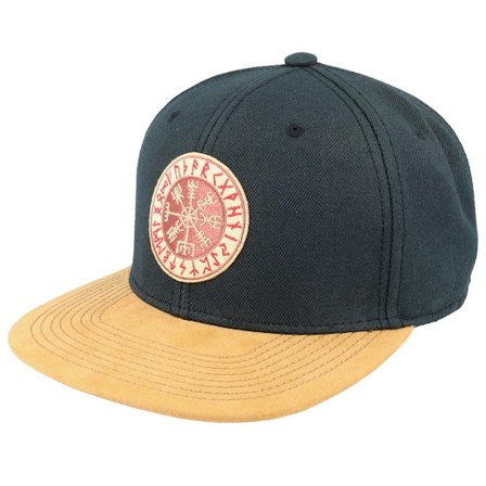 Vikings - Vegvísir Rungalder Patch Black/suede Snapback Snapback Black Cap - @ Hatstore
