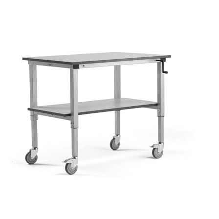 Arbetsbord på hjul, vev, 1200x800 mm, underhylla, 150 kg, ljusgrå
