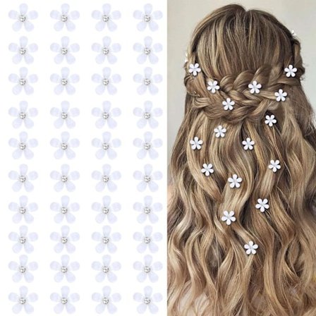 40 stk. Hvide Blomster Hårklemmer, Rhinestone Mini Hårnåle, Søde Bryllups Hårtilbehør til Kvinder Piger