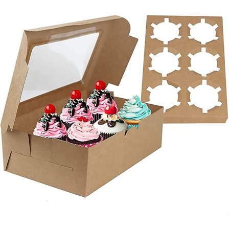 Pack Heilwiy med 10 tårtkartonger. Cupcake-lådor 6 hål med fönster och insatser för present