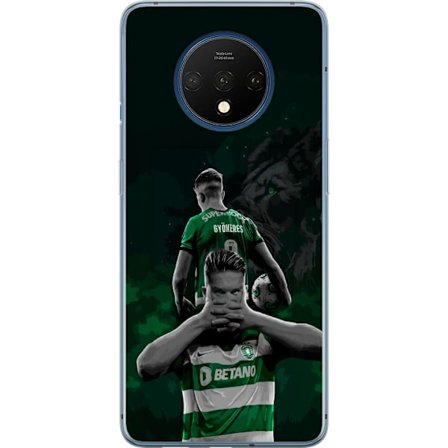 Yhteensopiva Puhelinkuori OnePlus 7T Neonmotiivi, jossa teksti "Gaming is in my DNA" sinisenä ja punaisena tiiliseinällä, jossa loistava DNA-spiraali.