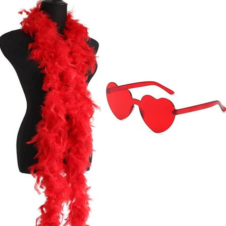 Rosa fjädersjal kärleksglasögon kostym maskerad fest dam utklädnad Halloween cosplay