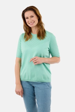 SIGNATURE - Kortærmet Strik - Mintgrøn - Hulmønster