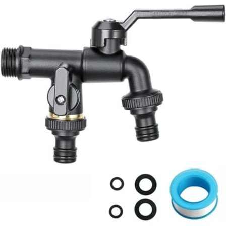 Dubbel Trädgårdskran i Mässing för Utomhusbruk, Svart 1/2" Inloppskran med 2 3/4" Utlopp, Dubbel Utlopp Trädgårdskran för Trädgård, Regntunna, 