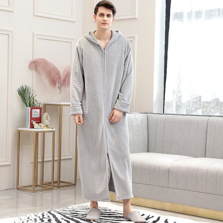 Dam Hooded Badrocka Klänning Morgonrock Varm Mjuk Dam Fleece Zip Up Långa Robar