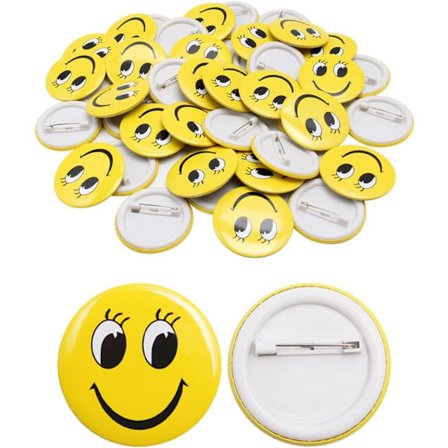 40 Smiley Face-merker, 45mm gule knappnåler Smiley Face-merker Runde belønningsmerker for ryggsekker, hatter, klærdekorasjon, skole, gaver (store)
