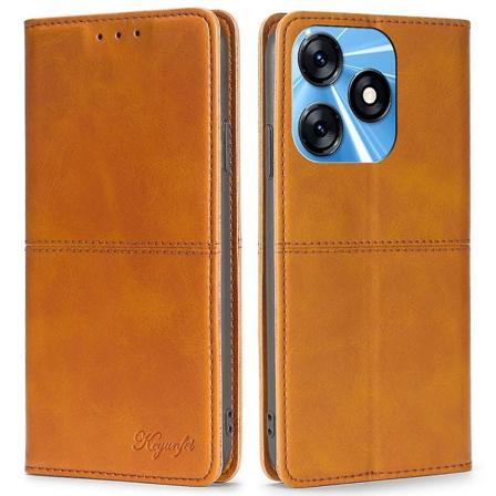 Mobildeksel for Tecno Spark 10 4G med kortspor, kveg-skinnstruktur, stativ - Lysbrun Light Brown