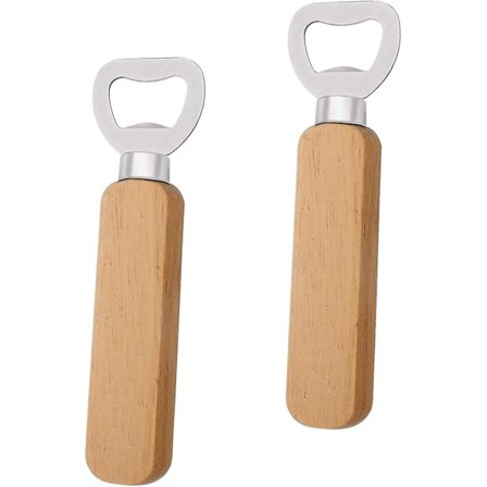 2 stk. flaskeåbnere, rustfrit stål kapselåbner træhåndtag øl åbner personlig flaskeåbner til køkken bar camping (træfarve) (hy)