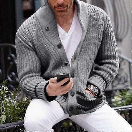 Langermet cardigan for menn, slim fit, varm vinterjakke med åpen front