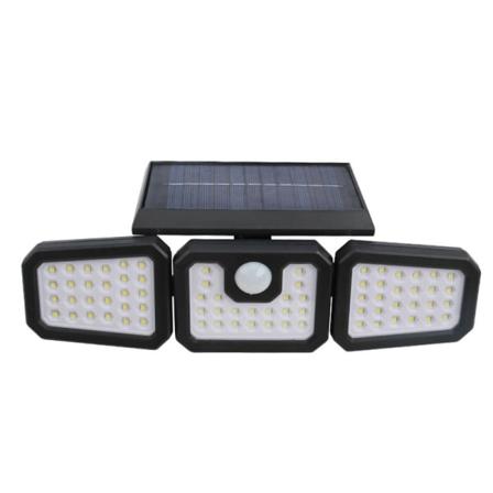 Solcelledrevet vegglampe med tre hoder, 74 LED, roterende utendørs menneskekropps induksjonsgårdsplass gatelys landskapslys
