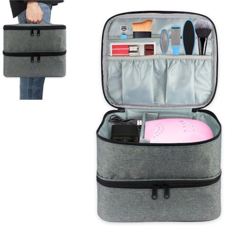 ING Neglelak Etui 26x23x12 cm til 30 flasker Negle Etui Neglelak Organizer Taske Manicure Værktøj Bæretaske Dobbeltlag Med Aftagelig Grå