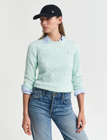 GANT Stretch Cotton Cable C-Neck - Green - XS
