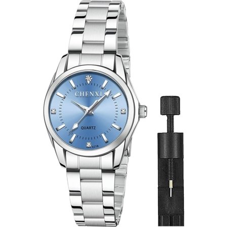 Sølvklokker for kvinner, Kvarts vanntett mote dameklokker med klassisk elegant rund urskive...