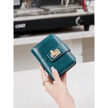 RFID shielded buckle short wallet, credit card large capacity solid color zipper small bag, daily portable wallet