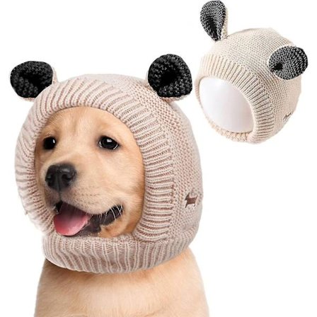 Vinterstrikket Vindtæt Hat til Hunde med Støjbeskyttelse - Kaffe