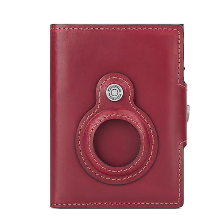 Airtag Anti-tap Første-lags kuskinn Rfid Anti-magnetisk Automatisk Kortutmatings Metall Ekte Skinn Kortholder Rød