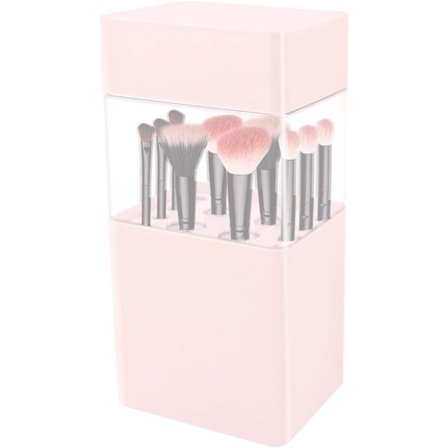 Transparent dammtät med lock Makeup Brush Container med silikon Mezzanine (Rosa)