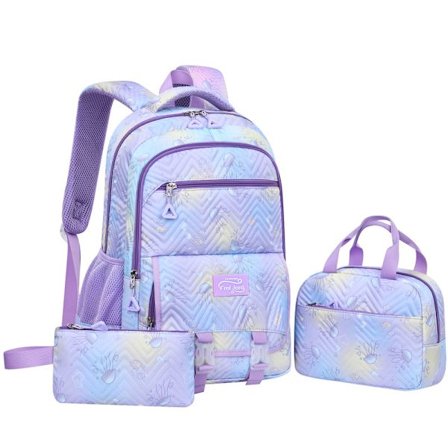 Rygsæk til piger, skoletaske med penalhus og madkasse, sød skolerygsæk 3-delt, til grundskole & teenagepiger