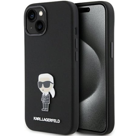 Karl Lagerfeld Silikoni Ikonik Metal Pin tapauksessa iPhone 15 - musta
