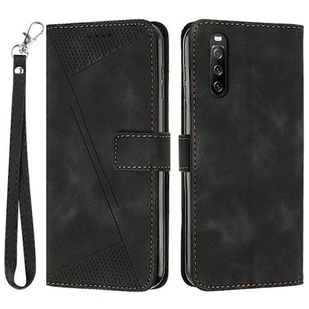 PU-Lærveske for Sony Xperia 10 V, Stativ Lommebok Trekanttrykt Mobiltelefondeksel