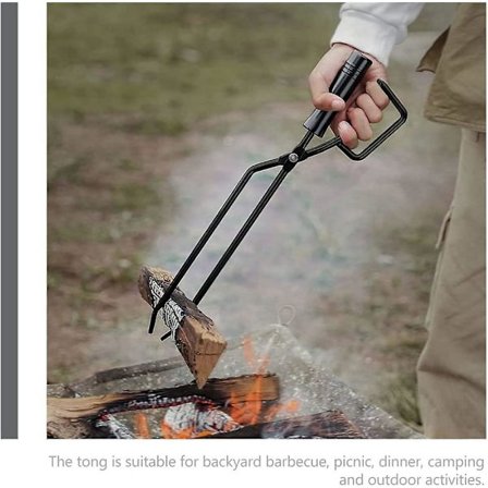 Pejs Tænger, Rustfrit Stål Brænde Tænger Log Grabber Med Træhåndtag - Kul Klemme Pejs Værktøjer Tilbehør (1 stk, Sort)