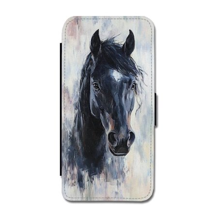 Svart Häst Oljemålning Samsung Galaxy S24 FE Flip Mobilfodral