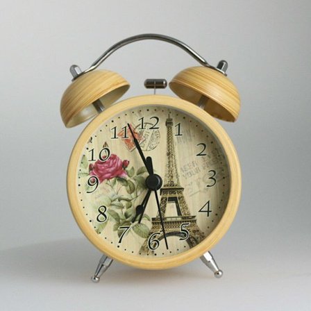 Alarm Clock Twin Bell Mute Analog Peony Bedside Student Eiffel Tower Round