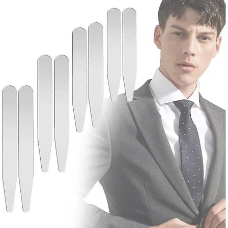 10 skjortekragebein, glatte kragebein i rustfritt stål, kragebein i metall, egnet for herreskjorter 50,8x10x0,8mm