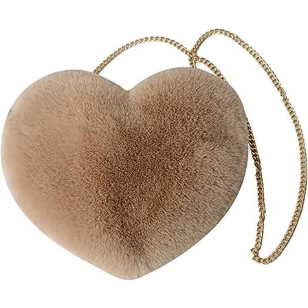 Galaxy 1. Söt Plysj Crossbody-veske for Kvinner Søt Hjerteformet Mobiltelefon Fluffy Skulderveske (Khaki) Khaki