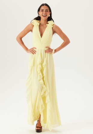 Bubbleroom Occasion - Frill Ruffle Chiffon Gown - Light yellow