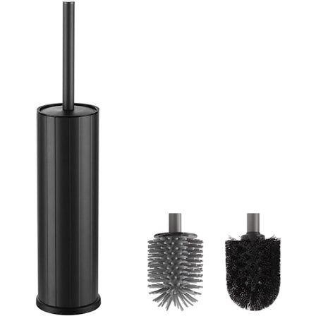 Rund toiletbørste og holder sort silikone toiletbørste med