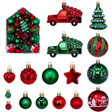 Julepynt, 72 stk juletrepynt for fest og hjemmeinnredning