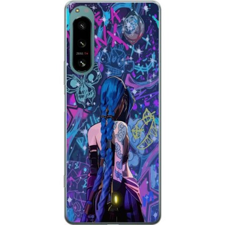 Yhteensopiva Puhelinkuori Sony Sony Xperia 5 IV Värikäs graffitipiirros, jossa on sinisellä hiuksilla varustettu hahmo kaupunkimaisessa neon-tyylis