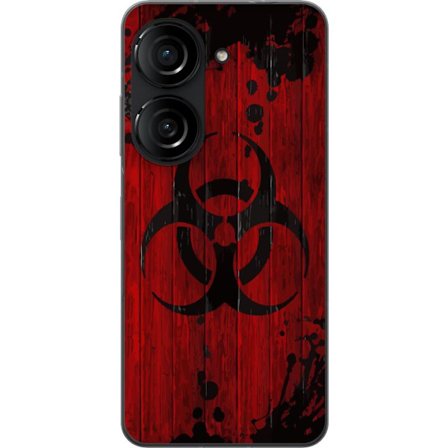 Kompatibelt Mobildeksel til Asus Zenfone 10 Rød bakgrunn med svart biohazard-symbol i slitt malt stil, industriell følelse med sprut, riper og kraftig