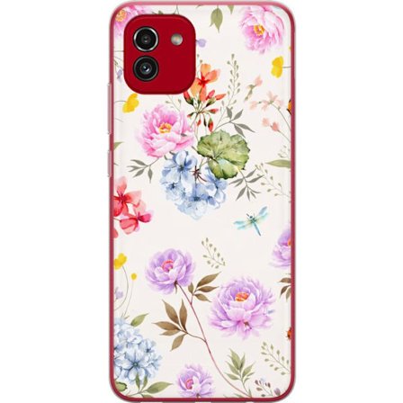 Kompatibelt Mobildeksel til Samsung Samsung Galaxy A03 Blomstrete mønster med håndmalte blomster, sommerfugler og insekter i romantisk skandinavisk