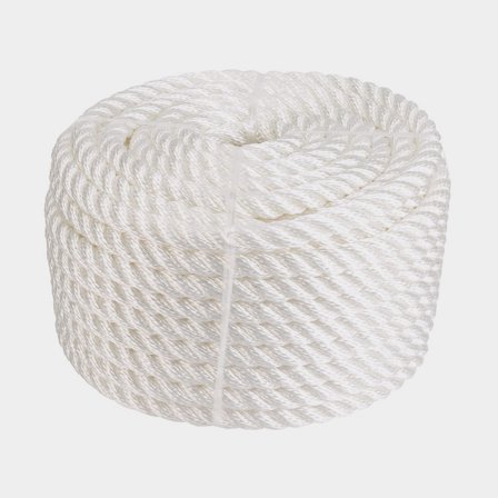 Fortøjningsreb med brændt ende, 3-slået polypropylen, Ø14 mm, 30 meter, hvid