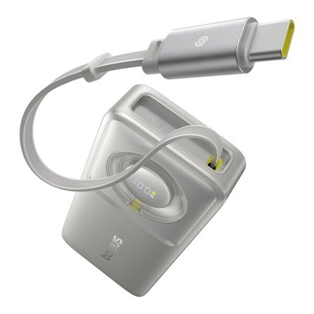 Baseus Free2Pull 10000mAh 30W powerbank med USB-C-port och utdragbar USB-C-kabel - grå