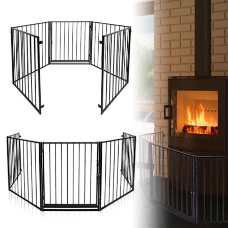 UISEBRT 305 cm Öppen spis Säkerhetsgrindar 80 cm hög vikbar gallerkonfiguration med metalldörr för babyhusdjur